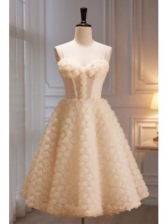 High-end Champagne Tulle Party Hoco Dress with Spaghetti Straps