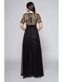 Black Gold Sequined Short Sleeve Chiffon Formal Dress