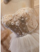 Beautiful Ballgown Tulle Ivory White Homecoming Dress with Beaded Flowers