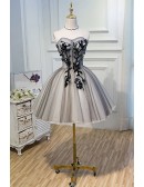 Unique Grey Tulle Short Ballgown Prom Dress with Appliques