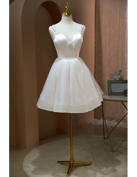 Lovely Short Tulle Homecoming Dress with Pearls Straps