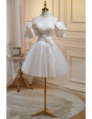 Fairytale Off Shoulder Short Tulle Homecoming Dress with Flwers