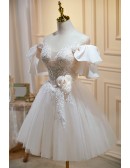 Fairytale Off Shoulder Short Tulle Homecoming Dress with Flwers