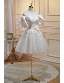 Fairytale Off Shoulder Short Tulle Homecoming Dress with Flwers