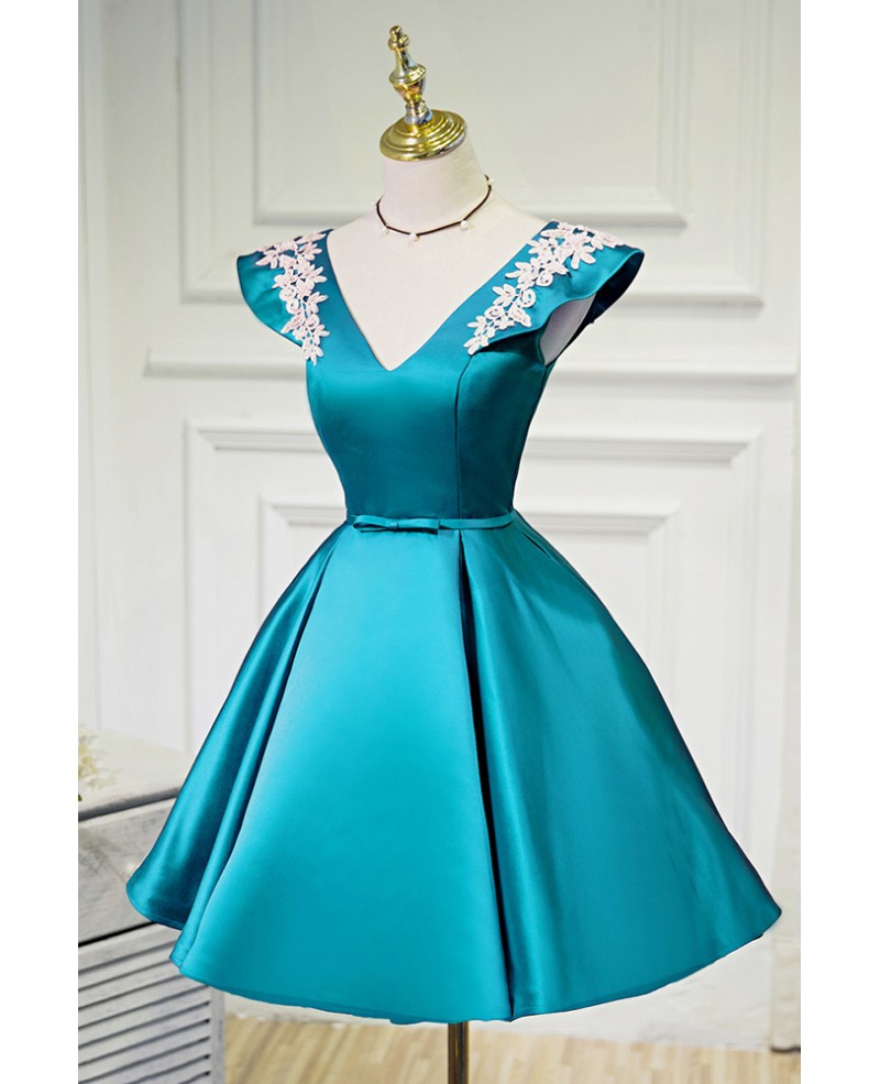 Short Ballgown Satin Homecoming Dress Vneck with Appliques #GR79006 ...