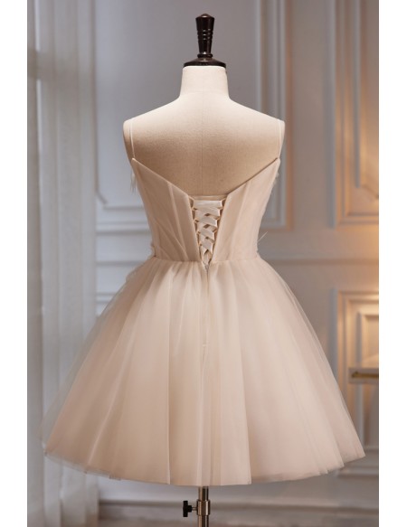Pleated Tulle White Homecoming Dress with Flowers
