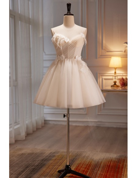Pleated Tulle White Homecoming Dress with Flowers