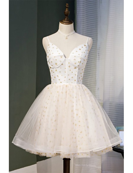 Fantasy Bling Stars Short Tulle Ballgown Prom Hoco Dress with Straps