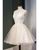 Fantasy Bling Stars Short Tulle Ballgown Prom Hoco Dress with Straps