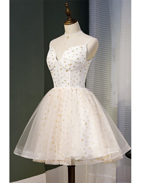 Fantasy Bling Stars Short Tulle Ballgown Prom Hoco Dress with Straps