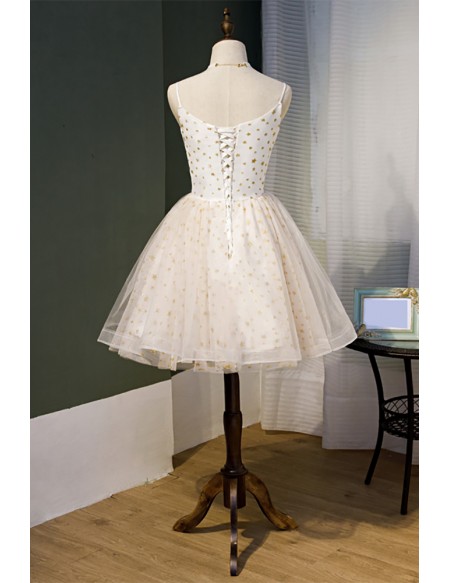 Fantasy Bling Stars Short Tulle Ballgown Prom Hoco Dress with Straps