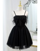 Little Black Short Tulle Homecoming Dress with Feathers