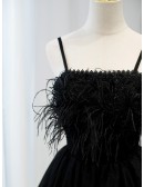 Little Black Short Tulle Homecoming Dress with Feathers