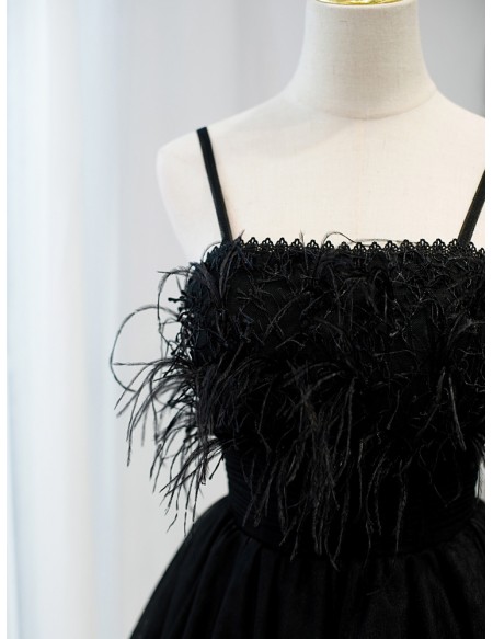 Little Black Short Tulle Homecoming Dress with Feathers