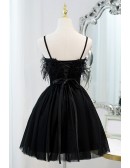 Little Black Short Tulle Homecoming Dress with Feathers
