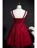 Burgundy Red Bling Tulle Short Hoco Dress with Corset Top