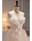 Beautiful Long Bling Tulle Ivory Ballgown Wedding Dress with Flowers