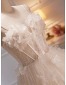 Beautiful Long Bling Tulle Ivory Ballgown Wedding Dress with Flowers