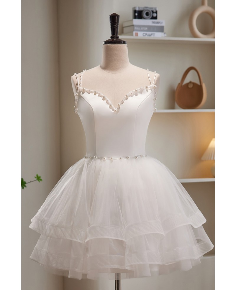 Pretty White Puffy Short Ballgown Homecoming Dress with Beaded Straps # ...