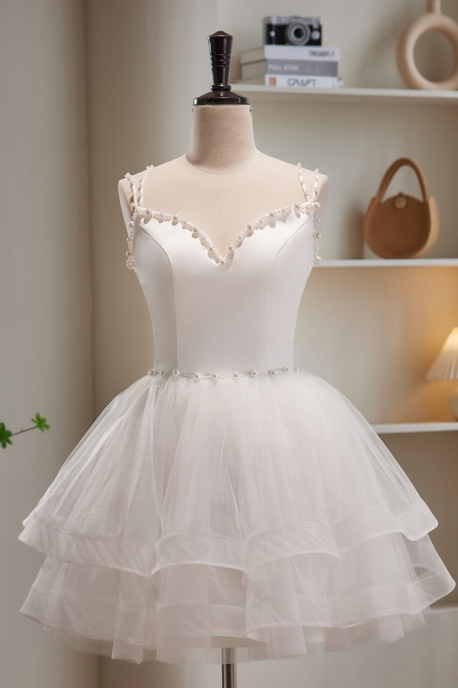 Pretty White Puffy Short Ballgown Homecoming Dress with Beaded Straps # ...