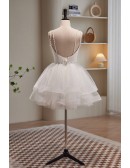 Pretty White Puffy Short Ballgown Homecoming Dress with Beaded Straps
