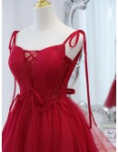 Burgundy Short Tulle Strappy Homecoming Dress with Straps