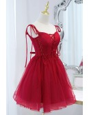 Burgundy Short Tulle Strappy Homecoming Dress with Straps
