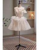 Cute Bling Ivory White Puffy Short Party Dress with Beadings