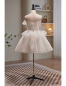 Cute Bling Ivory White Puffy Short Party Dress with Beadings