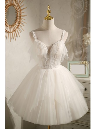 Pretty Short Ballgown Tulle Homecoming Dress with Beaded Straps