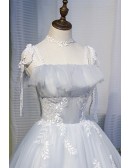 Grey Tulle Short Homecoming Dress with Appliques Sleeves