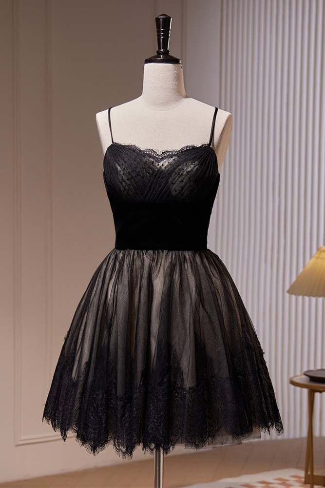 Black Polka Dot Tulle Strapless Corset Short Dress, Homecoming Dress main image 1