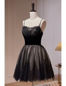 Little Black Short Tulle Homecoming Dress with Spaghetti Straps