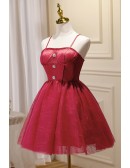 Simple Burgundy Red Lace Short Homecoming Dress with Spaghetti Straps