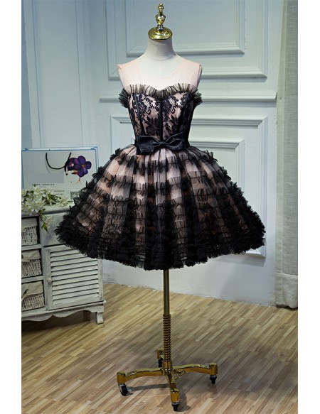 Unique Black Tulle Ballgown Tutus Short Prom Hoco Dress Sleeveless
