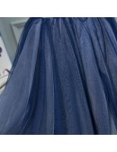 Navy Blue Short Tulle Homecoming Prom Dress with Off Shoulder Sash