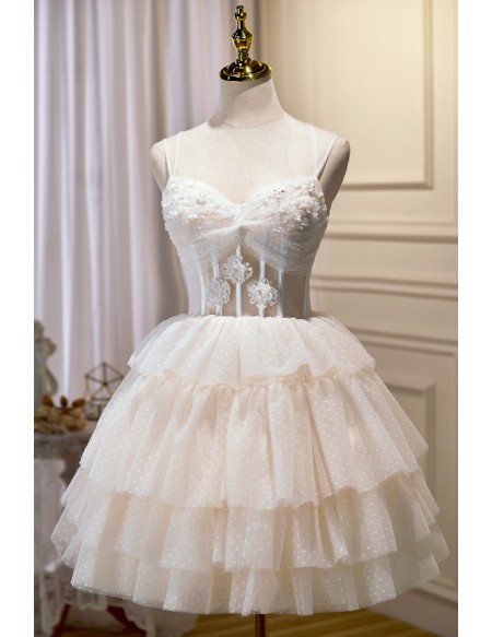 Lolita Polka Dots Tiered Ballgown Tulle Homecoming Dress with Bow Knot Straps