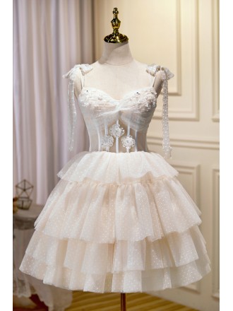 Lolita Polka Dots Tiered Ballgown Tulle Homecoming Dress with Bow Knot Straps