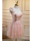 Cute Pink Tulle Short Homecoming Dress with Bow Knot Sash