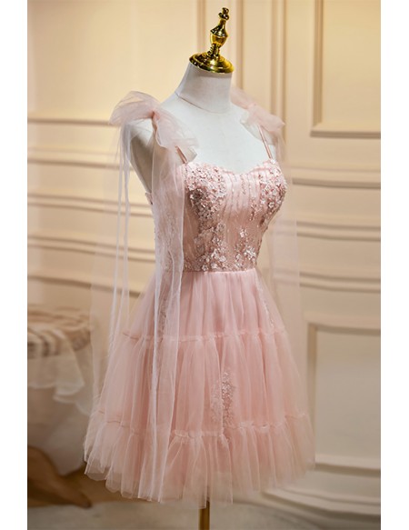 Cute Pink Tulle Short Homecoming Dress with Bow Knot Sash