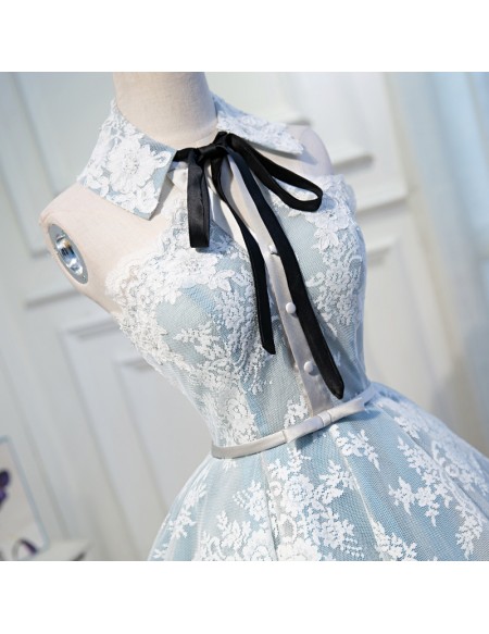 Lolita White Lace Short Ballgown Homecoming Dress with Collar Sash