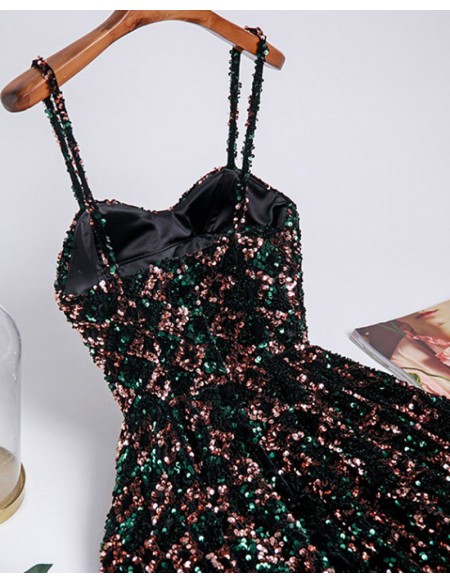Tea Length Bling Sequins Semi Party Dress with Straps