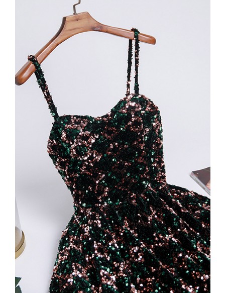 Tea Length Bling Sequins Semi Party Dress with Straps