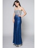Blue and Silver Sparkly Sequins Party Dress Strapless