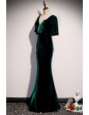 Classy Green Vneck Velvet Evening Dress with Beadings