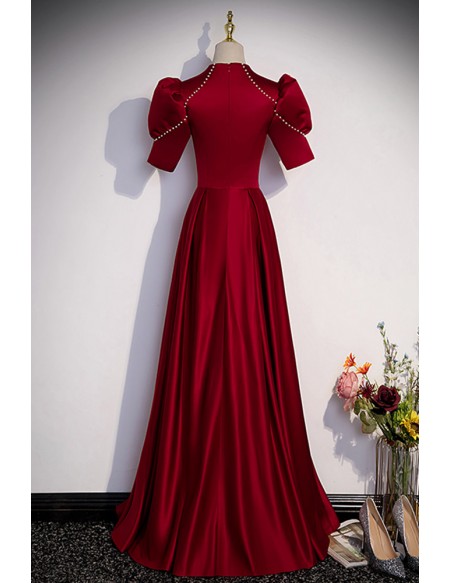 Modest Aline Long Satin Formal Dress with Sleeves #L78034 - GemGrace.com