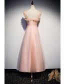 Pretty Pink Aline Tulle Tea Length Party Dress