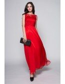 Red Lace Top Chiffon Long Dress