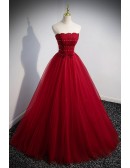 Flowy Burgundy Tulle Long Prom Dress with Square Neckline