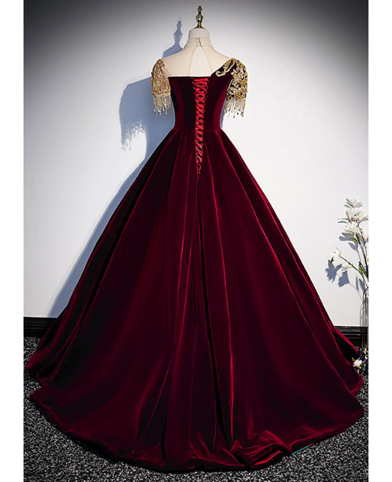 Burgundy Ballgown Velvet Formal Dress with Embroidered Sequins #L78145 ...